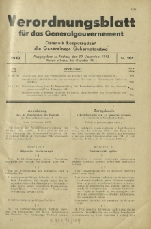 Verordnungsblatt für das Generalgouvernement = Dziennik Rozporządzeń dla Generalnego Gubernatorstwa. 1943, Nr. 101 (30. Dezember)
