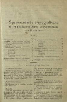 Sprawozdanie Stenograficzne z 151 Posiedzenia Sejmu Ustawodawczego z dnia 29 maja 1920 r.