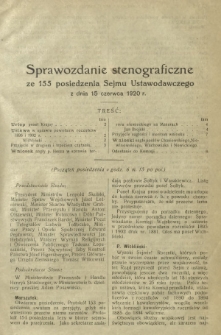 Sprawozdanie Stenograficzne z 155 Posiedzenia Sejmu Ustawodawczego z dnia 15 czerwca 1920 r.