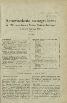 Sprawozdanie Stenograficzne z 156 Posiedzenia Sejmu Ustawodawczego z dnia 30 czerwca 1920 r.
