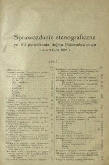 Sprawozdanie Stenograficzne z 161 Posiedzenia Sejmu Ustawodawczego z dnia 9 lipca 1920 r.