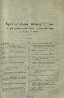 Sprawozdanie Stenograficzne z 164 Posiedzenia Sejmu Ustawodawczego z dnia 15 lipca 1920 r.