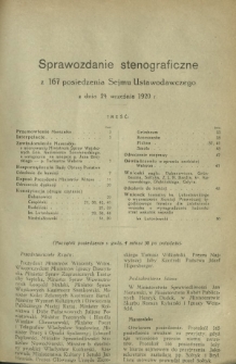 Sprawozdanie Stenograficzne z 167 Posiedzenia Sejmu Ustawodawczego z dnia 24 września 1920 r.