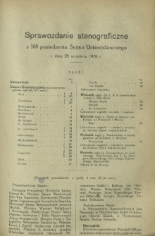 Sprawozdanie Stenograficzne z 168 Posiedzenia Sejmu Ustawodawczego z dnia 28 września 1920 r.