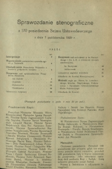Sprawozdanie Stenograficzne z 170 Posiedzenia Sejmu Ustawodawczego z dnia 7 października 1920 r.