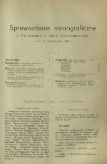 Sprawozdanie Stenograficzne z 172 Posiedzenia Sejmu Ustawodawczego z dnia 14 października 1920 r.