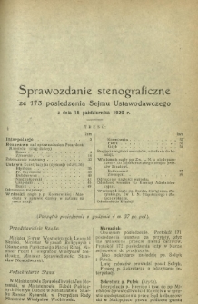 Sprawozdanie Stenograficzne z 173 Posiedzenia Sejmu Ustawodawczego z dnia 15 października 1920 r.
