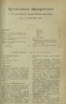 Sprawozdanie Stenograficzne z 174 Posiedzenia Sejmu Ustawodawczego z dnia 16 października 1920 r.