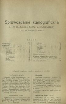 Sprawozdanie Stenograficzne z 175 Posiedzenia Sejmu Ustawodawczego dnia 19 października 1920 r