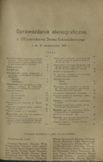 Sprawozdanie Stenograficzne z 176 Posiedzenia Sejmu Ustawodawczego z dnia 21 października 1920 r.