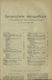 Sprawozdanie Stenograficzne z 177 Posiedzenia Sejmu Ustawodawczego z dnia 22 października 1920 r.