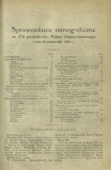 Sprawozdanie Stenograficzne z 179 Posiedzenia Sejmu Ustawodawczego z dnia 28 października 1920 r.