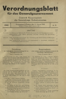 Verordnungsblatt für das Generalgouvernement = Dziennik Rozporządzeń dla Generalnego Gubernatorstwa. 1942, Nr. 5 (15. Januar)