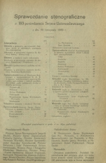 Sprawozdanie Stenograficzne z 183 Posiedzenia Sejmu Ustawodawczego z dnia 10 listopada 1920 r.