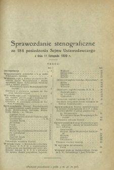 Sprawozdanie Stenograficzne z 184 Posiedzenia Sejmu Ustawodawczego z dnia 11 listopada 1920 r.