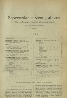 Sprawozdanie Stenograficzne z 185 Posiedzenia Sejmu Ustawodawczego z dnia 16 listopada 1920 r.