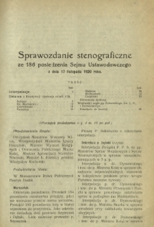 Sprawozdanie Stenograficzne z 186 Posiedzenia Sejmu Ustawodawczego z dnia 17 listopada 1920 r.