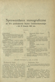 Sprawozdanie Stenograficzne z 190 Posiedzenia Sejmu Ustawodawczego z dnia 26 listopada 1920 r.