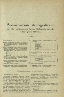 Sprawozdanie Stenograficzne z 193 Posiedzenia Sejmu Ustawodawczego z dnia 3 grudnia 1920 r.