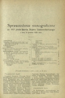 Sprawozdanie Stenograficzne z 195 Posiedzenia Sejmu Ustawodawczego z dnia 10 grudnia 1920 r.