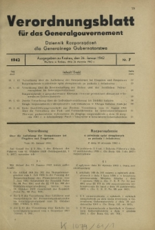 Verordnungsblatt für das Generalgouvernement = Dziennik Rozporządzeń dla Generalnego Gubernatorstwa. 1942, Nr. 7 (26. Januar)