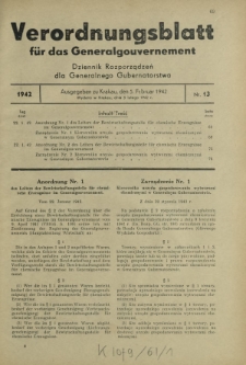 Verordnungsblatt für das Generalgouvernement = Dziennik Rozporządzeń dla Generalnego Gubernatorstwa. 1942, Nr. 13 (5. Februar)