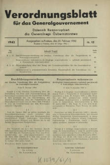 Verordnungsblatt für das Generalgouvernement = Dziennik Rozporządzeń dla Generalnego Gubernatorstwa. 1942, Nr. 15 (25. Februar)