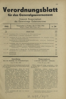 Verordnungsblatt für das Generalgouvernement = Dziennik Rozporządzeń dla Generalnego Gubernatorstwa. 1942, Nr. 24 (21. März)