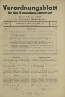 Verordnungsblatt für das Generalgouvernement = Dziennik Rozporządzeń dla Generalnego Gubernatorstwa. 1942, Nr. 27 (31. März)