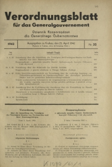Verordnungsblatt für das Generalgouvernement = Dziennik Rozporządzeń dla Generalnego Gubernatorstwa. 1942, Nr. 32 (25. April)
