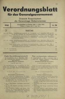 Verordnungsblatt für das Generalgouvernement = Dziennik Rozporządzeń dla Generalnego Gubernatorstwa. 1942, Nr. 36 (12. Mai)