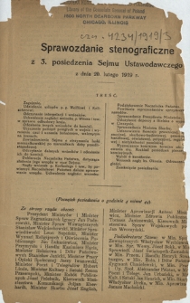 Posiedzenie 3 Sejmu Ustawodawczego z dnia 20 lutego 1919 r.