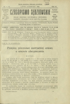 Czasopismo Sędziowskie : organ Oddziału Lwowskiego Zrzeszenia Sędziów i Prokuratorów Rzpltej Polskiej. R. 6, nr 7-8 (lipiec-sierpień 1932)