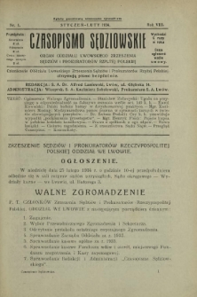 Czasopismo Sędziowskie : organ Oddziału Lwowskiego Zrzeszenia Sędziów i Prokuratorów Rzpltej Polskiej. R. 8, nr 1 (styczeń-luty 1934)