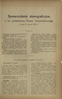 Sprawozdanie Stenograficzne z 12 Posiedzenia Sejmu Ustawodawczego z dnia 8 marca 1919 r.