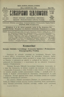 Czasopismo Sędziowskie : organ Oddziału Lwowskiego Zrzeszenia Sędziów i Prokuratorów Rzpltej Polskiej. R. 8, nr 3 (maj-czerwiec 1934)