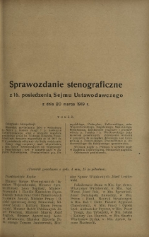 Sprawozdanie Stenograficzne z ... Posiedzenia Sejmu Ustawodawczego z dnia 20 marca 1919 r.