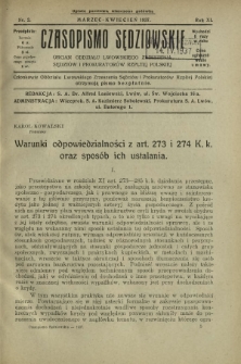 Czasopismo Sędziowskie : organ Oddziału Lwowskiego Zrzeszenia Sędziów i Prokuratorów Rzpltej Polskiej. R. 11, nr 2 (marzec-kwiecień 1937)