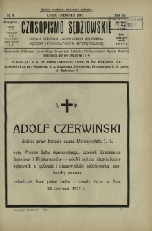 Czasopismo Sędziowskie : organ Oddziału Lwowskiego Zrzeszenia Sędziów i Prokuratorów Rzpltej Polskiej. R. 11, nr 4 (lipiec-sierpień 1937)