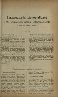 Sprawozdanie Stenograficzne z 18 Posiedzenia Sejmu Ustawodawczego z dnia 26 marca 1919 r.