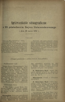 Sprawozdanie Stenograficzne z 20 Posiedzenia Sejmu Ustawodawczego z dnia 28 marca 1919 r.