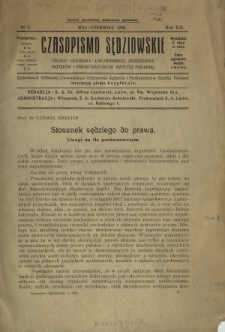 Czasopismo Sędziowskie : organ Oddziału Lwowskiego Zrzeszenia Sędziów i Prokuratorów Rzpltej Polskiej. R. 13, nr 3 (maj-czerwiec 1939)