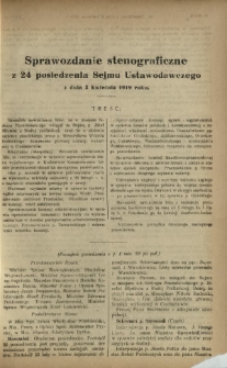 Sprawozdanie Stenograficzne z 24 Posiedzenia Sejmu Ustawodawczego z dnia 3 kwietnia 1919 r.