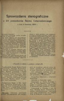 Sprawozdanie Stenograficzne z 25 Posiedzenia Sejmu Ustawodawczego z dnia 4 kwietnia 1919 r.