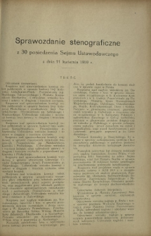 Sprawozdanie Stenograficzne z 30 Posiedzenia Sejmu Ustawodawczego z dnia 11 kwietnia 1919 r.
