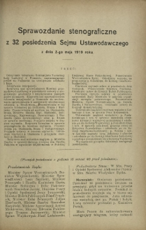 Sprawozdanie Stenograficzne z 32 Posiedzenia Sejmu Ustawodawczego z dnia 2 maja 1919 r.
