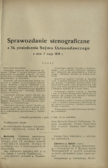 Sprawozdanie Stenograficzne z 34 Posiedzenia Sejmu Ustawodawczego z dnia 7 maja 1919 r.
