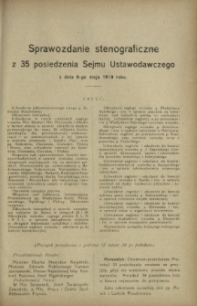 Sprawozdanie Stenograficzne z 35 Posiedzenia Sejmu Ustawodawczego z dnia 9 maja 1919 r.