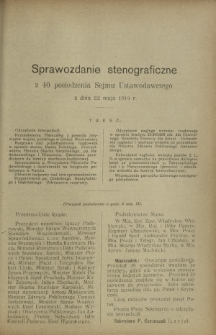 Sprawozdanie Stenograficzne z 40 Posiedzenia Sejmu Ustawodawczego z dnia 22 maja 1919 r.