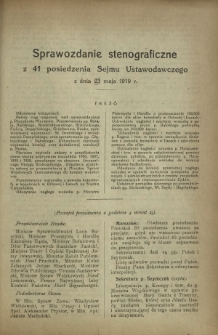Sprawozdanie Stenograficzne z 41 Posiedzenia Sejmu Ustawodawczego z dnia 23 maja 1919 r.